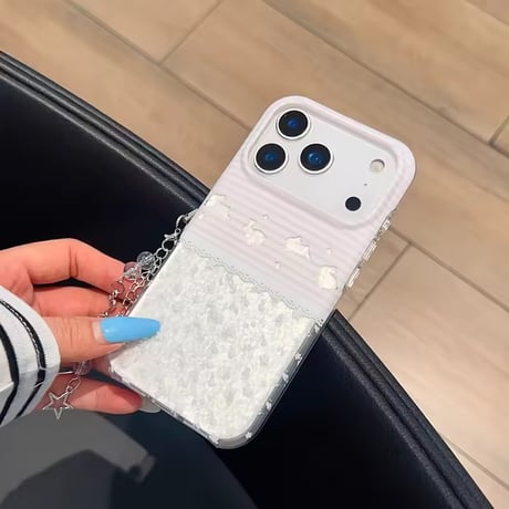 S75918 ふんわりうさぎレースストラップ付きiPhoneケース