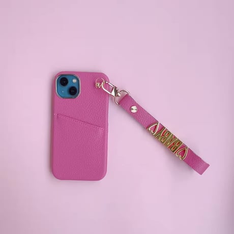 K23359 カスタムネームレザーストラップiPhoneケース