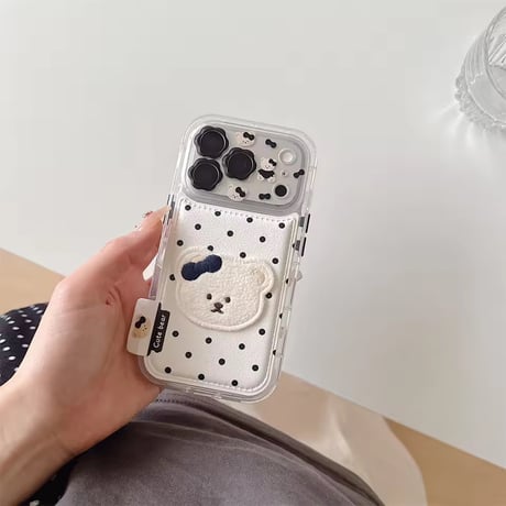 K23339 ドットリボンベアストラップ付きiPhoneケース