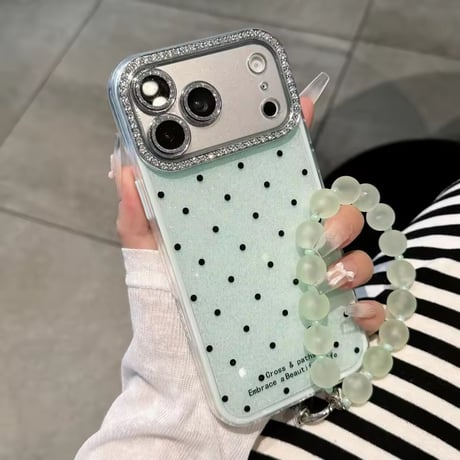 K23286 キラキラドットビーズストラップiPhoneケース