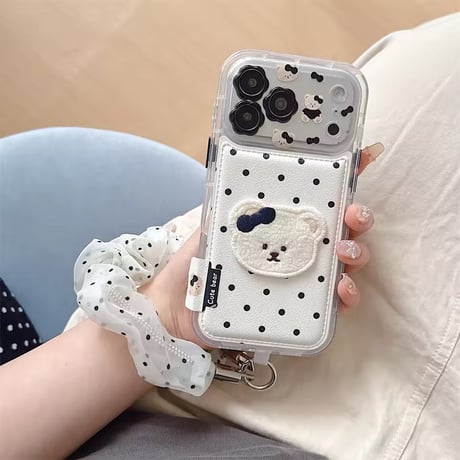 K23339 ドットリボンベアストラップ付きiPhoneケース