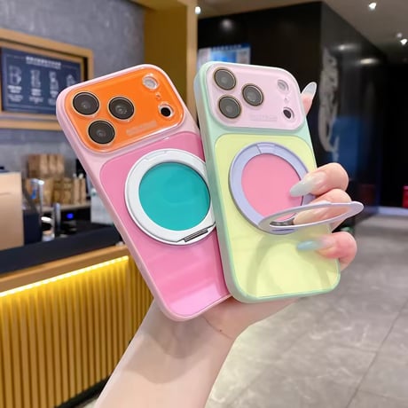 K23332 カラーブロックリングスタンドiPhoneケース