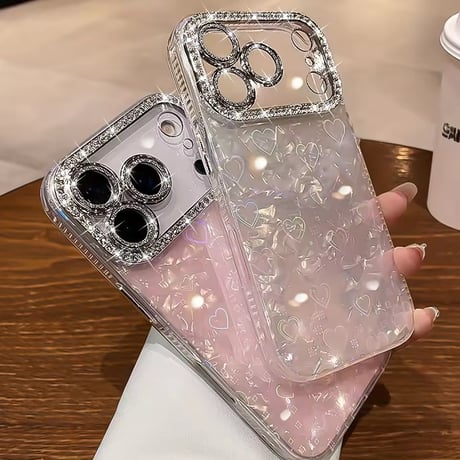 S76002 オーロラハートビジューiPhoneケース