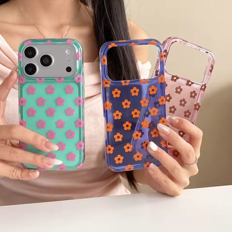 S75753 レトロフラワークリアカラー iPhoneケース