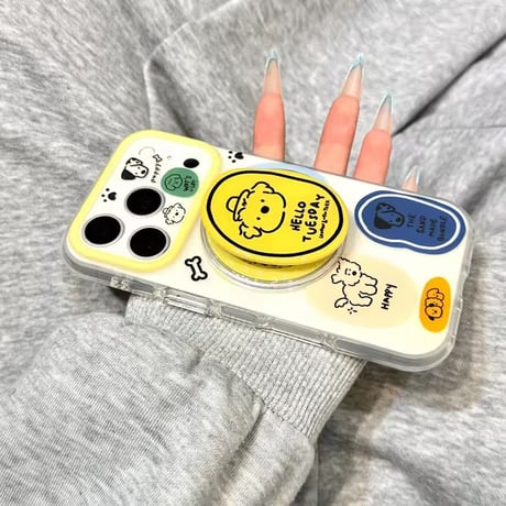 【即納商品】K23114 ポップドッグステッカー風 MagSafeグリップ付きiPhoneケース