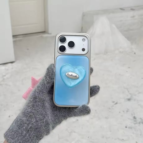 【即納商品】K22981 ハートグリップのくすみブルー iPhoneケース