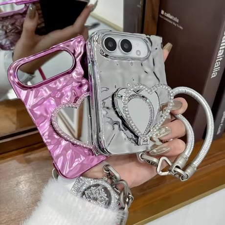 K23317 ハートミラースタンドストラップ付きiPhoneDuoケース