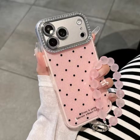 K23286 キラキラドットビーズストラップiPhoneケース