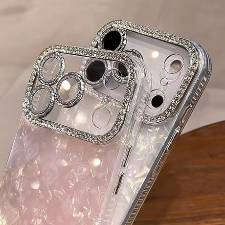 S76002 オーロラハートビジューiPhoneケース