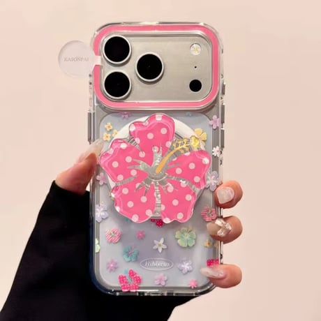 K23198 フラワーグリップ付き クリアフラワー iPhoneケース