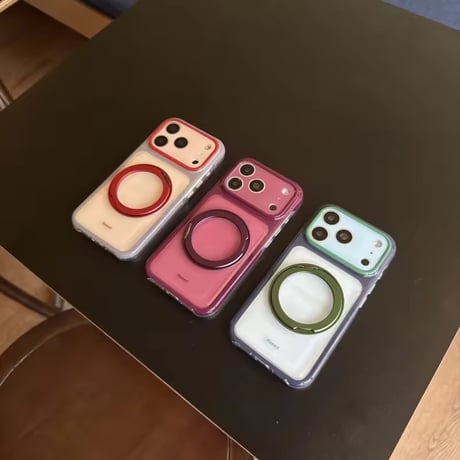 K23260 クリアカラーフレーム 360°回転リングスタンド iPhoneケース