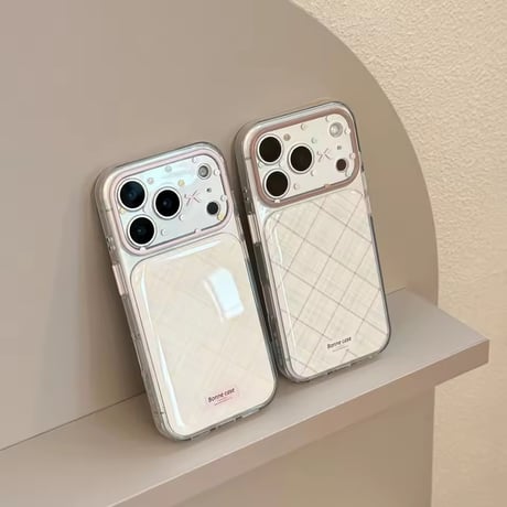 S75708 ふんわりパステルチェック リボンカメラ iPhoneケース