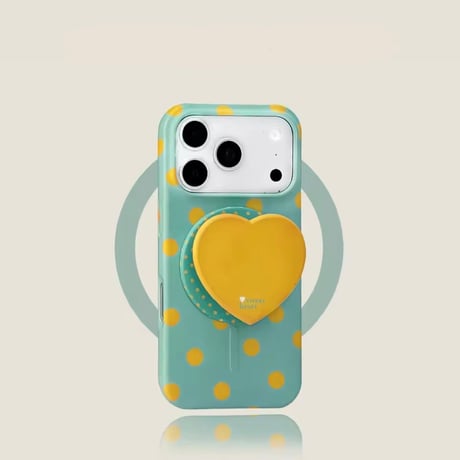 K23266 カラフルドットハート MagSafeグリップ付き iPhoneケース