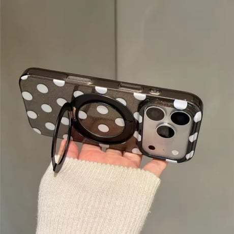 K23316 ドット柄MagSafe回転リングスタンドiPhoneケース