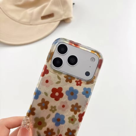 S75894 レトロカラフルフラワーiPhoneケース