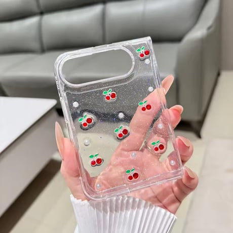 L62545 キラキラチェリーパールクリアiPhoneDuoケース