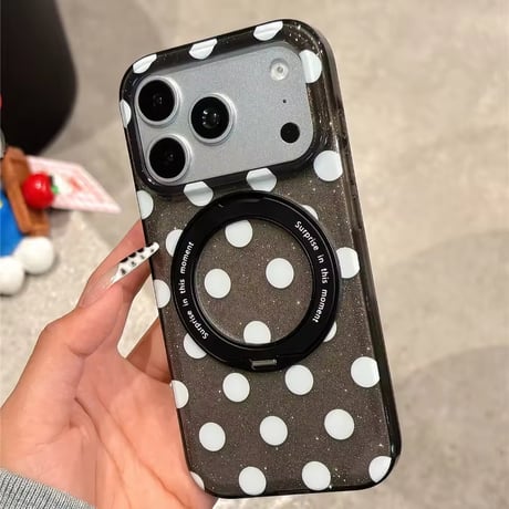 K23316 ドット柄MagSafe回転リングスタンドiPhoneケース