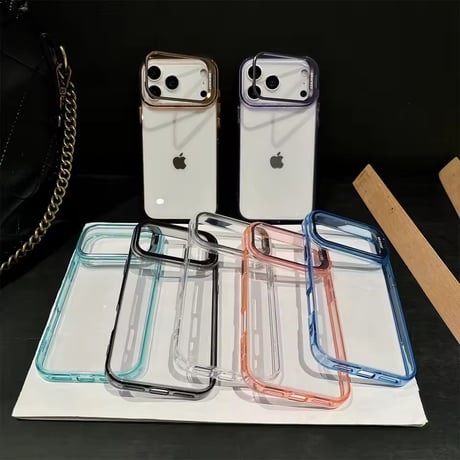 K23205 カラーフレーム カメラスタンド付き クリアiPhoneケース