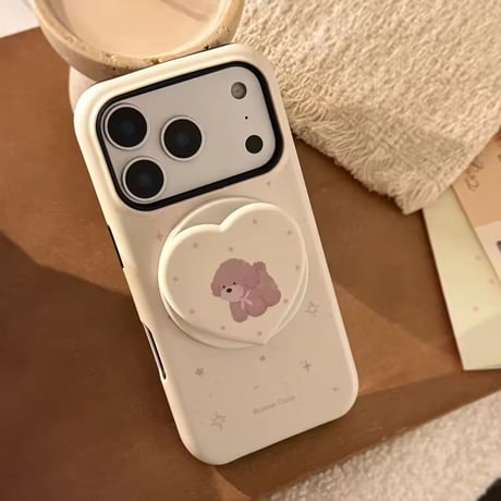 K23287 ふわふわわんこハートMagSafeグリップiPhoneケース