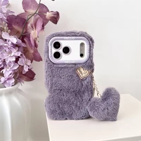 K23343 ふわもこハートチャームスタンドiPhoneケース
