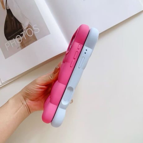 S75842 ふんわりブロックカラー雲型ハンドストラップ付きiPhoneケース