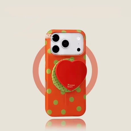 K23266 カラフルドットハート MagSafeグリップ付き iPhoneケース