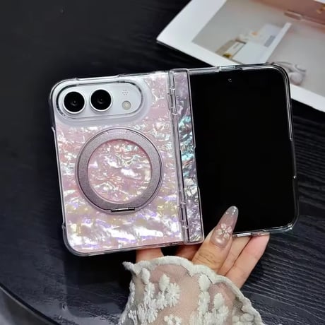 K23306 オーロラシェルリングスタンド付きiPhoneDuoケース