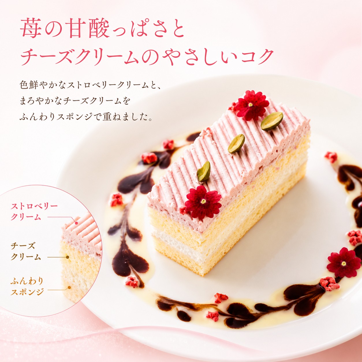 フリーカットケーキストロベリーチーズ | Sucar Online Shop