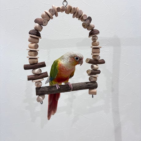 【Ｔ様専用】国産ウッドビーズとツタのブランコ【インコ・オウムのおもちゃ・自然木の止まり木】