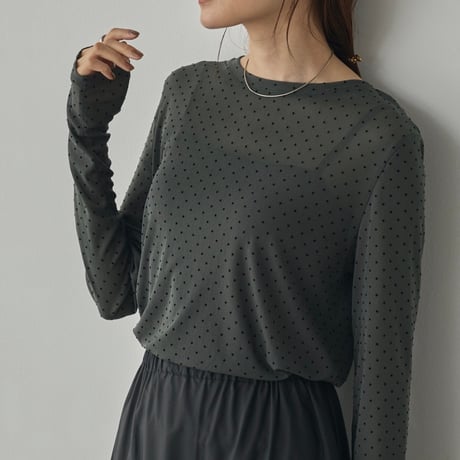 【hunch】パワーネット フロッキードットプリント クルーネックトップス