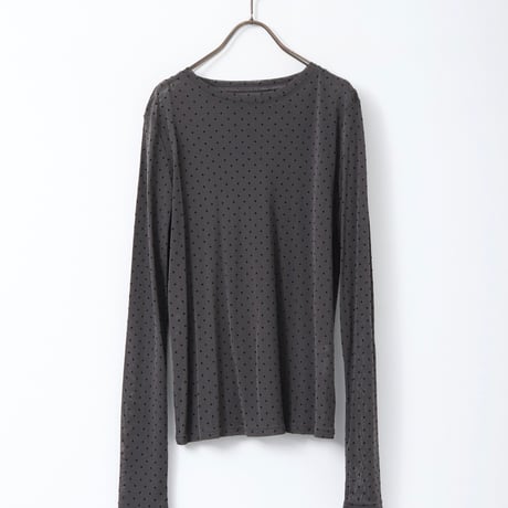 【hunch】パワーネット フロッキードットプリント クルーネックトップス