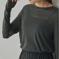【hunch】パワーネット フロッキードットプリント クルーネックトップス