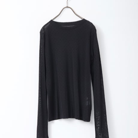 【hunch】パワーネット フロッキードットプリント クルーネックトップス