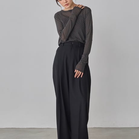 【hunch】パワーネット フロッキードットプリント クルーネックトップス