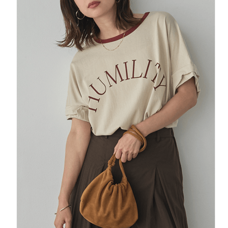 【hunch】ビンテージスラブ ネック配色ロゴTシャツ