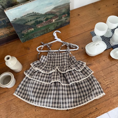 [予約] Checked Tiered Dress/ marron