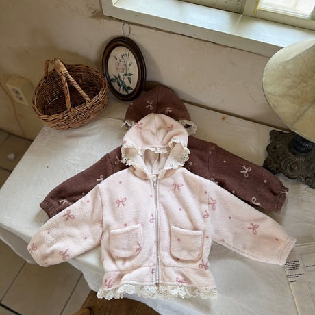 [予約] Ribbon hooded zip-up/ marron