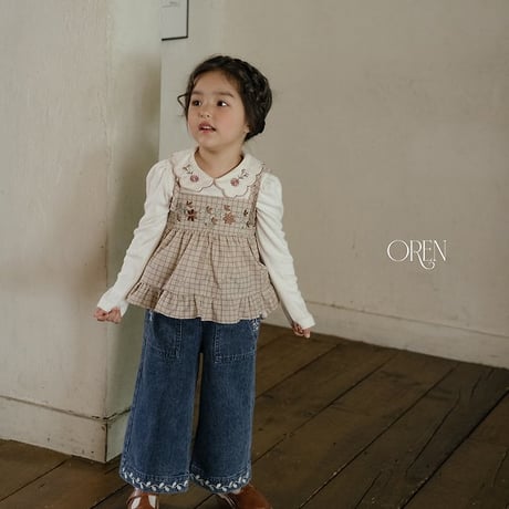 [予約] Maple Embroidery Denim Pants/ OREN by Hibyebebe