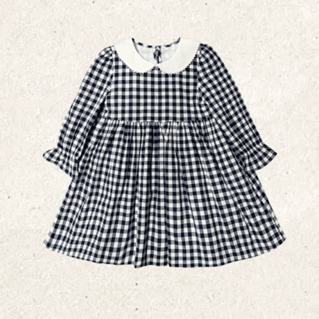 [予約] Navy Gingham Collar Dress