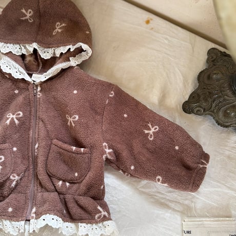 [予約] Ribbon hooded zip-up/ marron