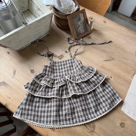 [予約] Checked Tiered Dress/ marron