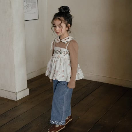 [予約] Maple Embroidery Denim Pants/ OREN by Hibyebebe