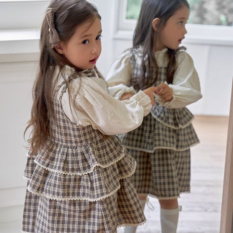 [予約] Checked Tiered Romper/ marron