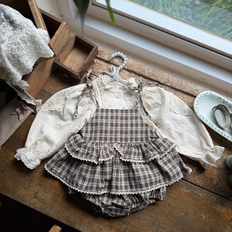 [予約] Checked Tiered Romper/ marron
