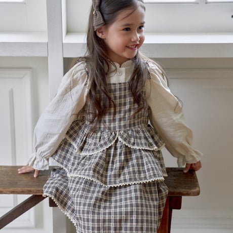 [予約] Checked Tiered Romper/ marron