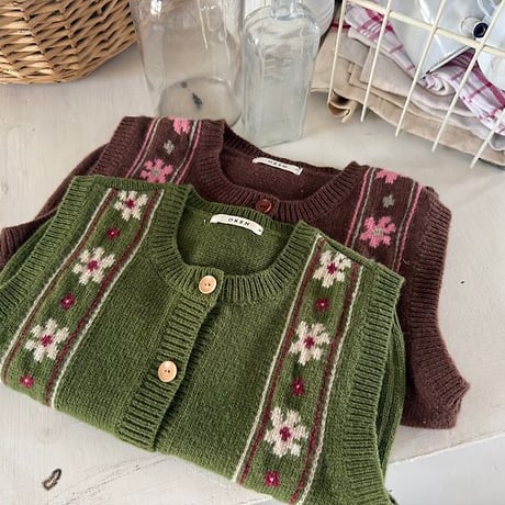 [予約] Bert Fleur Knit Vest/ OREN by Hibyebebe