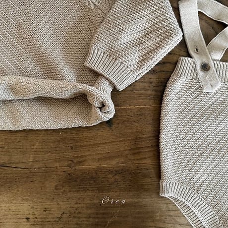 [予約] Loen Knit Set (Round-neck Sweater + Overalls)/ OREN by Hibyebebe