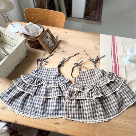 [予約] Checked Tiered Dress/ marron