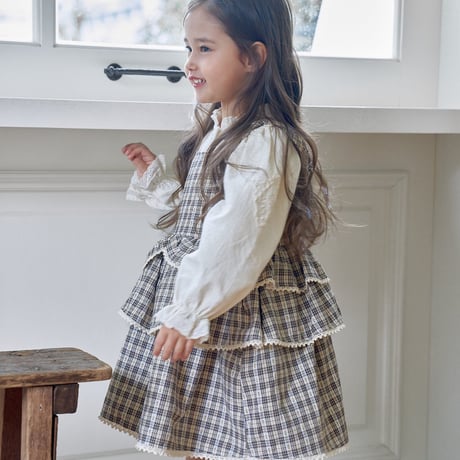 [予約] Checked Tiered Romper/ marron