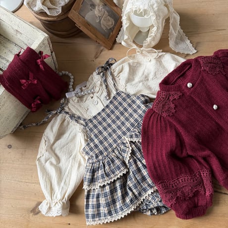 [予約] Checked Tiered Romper/ marron